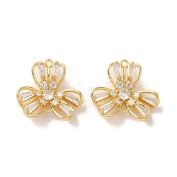 Brass Micro Pave Clear Cubic Zirconia Pendants, Flower, Real 18K Gold Plated, 20x21x5~6mm, Hole: 1.2mm(KK-E098-04G)