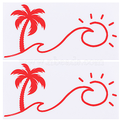 Beach Theme PVC Cartoon Self Adhesive Car Stickers, Waterproof Coconut Tree with Sun Car Decorative Decals for Car Decoration, Red, 92~93x174~182x0.2mm(FIND-WH0152-165A)