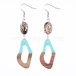 Resin & Wood Dangle Earrings, with Natural Bodhi Wood Bead and 316 Surgical Stainless Steel Earring Hooks, Twisted Oval, Deep Sky Blue, 80~83mm, Pin: 0.6mm(EJEW-JE03469-03)