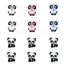 12Pcs 6 Style Food Grade Eco-Friendly Silicone Beads, Chewing Beads For Teethers, DIY Nursing Necklaces Making, Animal Theme, Panda, Mixed Color, 26.5~28.5x22~24x7.5~8.5mm, Hole: 2~2.4mm, 2pcs/style(SIL-HY0001-10)
