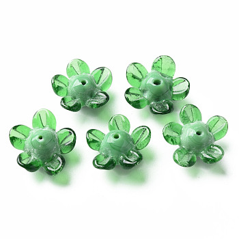 Handmade Lampwork Beads, Flower, Green, 14.5~15.5x15~16x7~8mm, Hole: 1.5mm