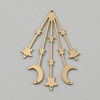 Brass Chandelier Component Links, for DIY Wind Chime, Golden, Moon, 54x31x0.5mm, Hole: 1.4mm and 0.8mm