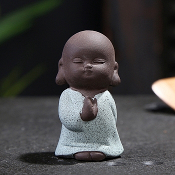 Ceramics Novice Buddha Statue, for Home Office Feng Shui Ornament, Light Cyan, 32x58mm