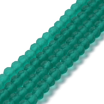 Transparent Glass Beads Strands, Faceted, Frosted, Rondelle, Teal, 10mm, Hole: 1mm