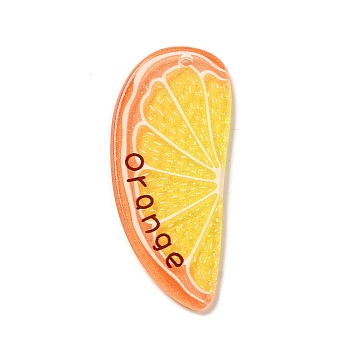 Acrylic Pendants, Fruits, Orange, 42.5x18x2mm, Hole: 2mm