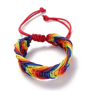 Rainbow Pride Bracelet, Waxed Braided Bead Bracelet, Wide Adjustable Bracelet for Men Women, Colorful, Inner Diameter: 2-3/8~4-3/8 inch(6~11.2cm)