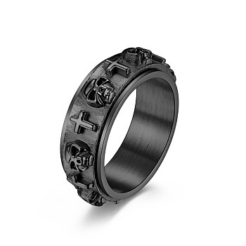 Titanium Steel Skull & Cross Rotatable Finger Ring, Spinner Fidget Band Anxiety Stress Relief Punk Ring for Men Women, Gunmetal, US Size 11(20.6mm)