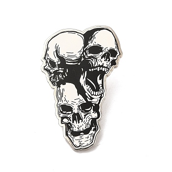 Printed Alloy Brooch for Backpack Clothes, Skull, White, 42.5x27x1.8mm