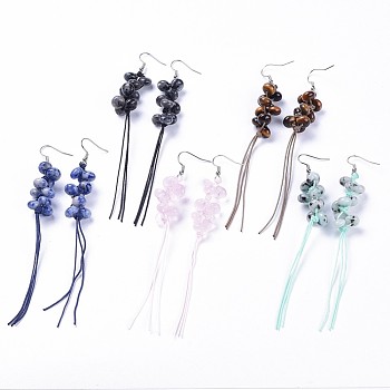 Natural Gemstone Chip Beads Dangle Earring, with Braided Nylon Thread and 304 Stainless Steel Earring Hooks, 120mm, Pin: 0.8mm