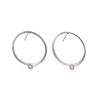201 Stainless Steel Stud Earring Findings, with Horizontal Loop and 316 Stainless Steel Pin, Ring, Stainless Steel Color, 27.5x25mm, Hole: 1.4mm, Pin: 0.7mm