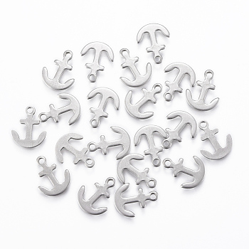201 Stainless Steel Charms, Anchor, Stainless Steel Color, 12x9.5x0.8mm, Hole: 1.2mm