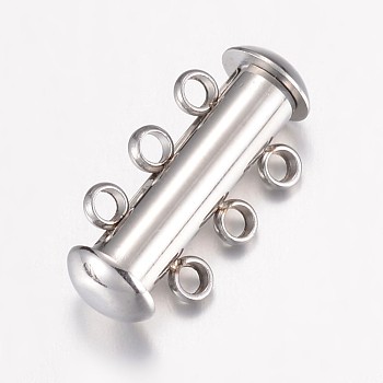 304 Stainless Steel Slide Lock Clasps, Peyote Clasps, 3-Strand, 6-Hole, Tube, Stainless Steel Color, 20x10x6.5mm, Hole: 1.8mm
