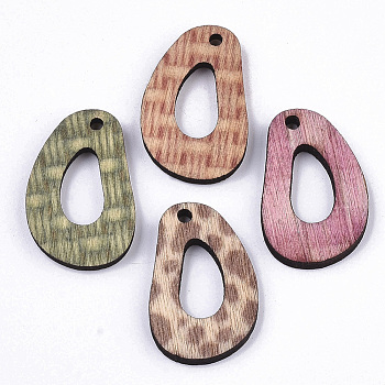 Printed Wood Pendants, Laser Cut Wood Shape, Teardrop, Mixed Color, 24.5x16.5x3mm, Hole: 1.8mm