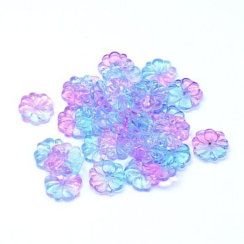 Transparent Glass Beads, Flower, Two Tone, Colorful, 15x4mm, Hole: 1.2mm