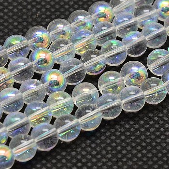 Imitate Austrian Crystal Electroplate Glass Round Bead Strands, Half AB Color Plated, Grade AA, AB Color Plated, 10mm, Hole: 1mm, about 40pcs/strand, 15 inch(38cm)