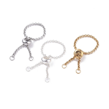 304 Stainless Steel Rolo Chains Slider Ring Findings, Adjustable Ring with Brass Beads, Mixed Color, Inner Diameter: 2~28mm