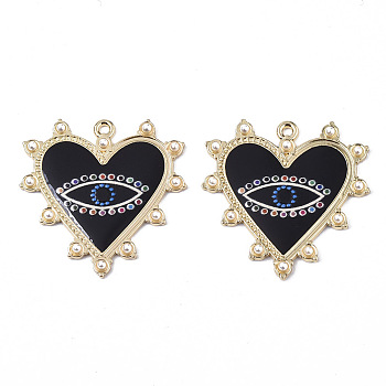 Printed Alloy Pendants, with Enamel and ABS Plastic Imitation Pearl, Heart with Eye, Light Gold, Black, 33x33x2.5mm, Hole: 1.8mm