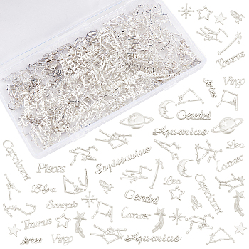 Olycraf Alloy Cabochons, for DIY Crystal Epoxy Resin Material Filling, Mixed Shapes, Platinum & Silver, 186pcs/Box