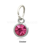 Platinum Plated Alloy Glass Rhinestone Charms, DIY Accessories for Pendants Jewelry Making, with Jump Rings, Birthstone Color Style Rhinestone, Flat Round, Rose, 7.5x4.5mm(PALLOY-TAC0016-B10-P)