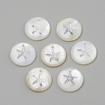 Freshwater Shell Pendants, Flat Round & Starfish/Sea Stars, Platinum, 16x3.5~4mm, Hole: 1.2mm(SHEL-Q010-001P)