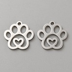 304 Stainless Stel Pendants, Paw Print Charm High Polished, Stainless Steel Color, 14x14x1mm, Hole: 1.5mm(STAS-WH0043-33P)