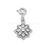 Brass Micro Pave Cubic Zirconia Pendants, Cadmium Free & Nickel Free & Lead Free, Flower Charms, Real Platinum Plated, 26mm(KK-D360-24P)