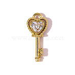 304 Stainless Steel Micro Pave Cubic Zirconia Pendants, Key Charms, Ion Plating(IP) Hand Polished, Real 18K Gold Plated, Clear, 18x7mm(STAS-OY007-50G)