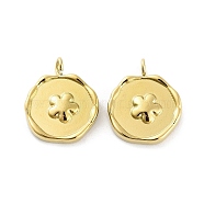 Ion Plating(IP) 316L Surgical Stainless Steel Pendants, Flat Round with Flower Charm, Real 18K Gold Plated, 15.5x13x2.5mm, Hole: 2mm(STAS-D029-27G)
