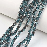 Electroplate Transparent Glass Beads Strands, Half Black Plated, Faceted, Rondelle, Teal, 6x5mm, Hole: 1mm, about 85~88pcs/strand, 16.1~16.5 inch(41~42cm)(EGLA-A034-T6mm-P02)