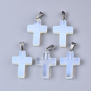 Opalite Pendants, with Stainless Steel Peg Bails, Cross, Stainless Steel Color, 28~30x18x6mm, Hole: 7x3.5mm(G-S358-002D)