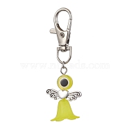 Acrylic & Resin Evil Eye Angel Pendant Decorations, with Zinc Alloy Swivel Lobster Claw Clasps, Yellow, 70mm(HJEW-JM01520-01)
