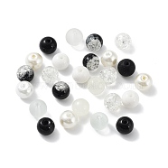 Glass Beads, Round, Mixed Style, White, 8~8.5x7.5mm, Hole: 0.8mm, 300pcs/bag(GLAA-Z005-01E)