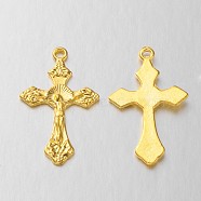 Tibetan Style Pendants, For Easter, Cadmium Free & Nickel Free & Lead Free, Crucifix Cross Pendant, Golden, 33.5x20.5x2.5mm, Hole: 2mm(TIBEP-LF11118Y-G-FF)