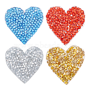 32Pcs 4 Colors Heart Glitter Hotfix Rhinestone, Iron on Patches, Dress Shoes Garment Decoration, Mixed Color, 35x35x2.5mm, 8pcs/colors(FIND-FG0001-46)