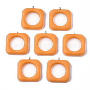Acrylic Pendants, with Resin, with Light Gold Plated Brass Loops, Square, Orange, 38x35x8mm, Hole: 1.5mm(KY-N015-006A)