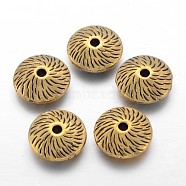 Tibetan Style Alloy Flat Round Beads, Cadmium Free & Lead Free, Antique Golden, 12x4.5mm, Hole: 2mm, about 580pcs/1000g(TIBEB-5386-AG-LF)