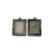 Tibetan Style Zinc Alloy Pendant Cabochon Settings, Cadmium Free & Lead Free, Rectangle with Rose Pattern, Antique Bronze, 45x32.5x2.5mm, Hole: 3mm, Tray: 29x21mm,(FIND-WH0090-68AB)