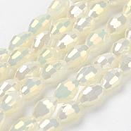 Electroplate Glass Beads Strands, Full Pearl Luster Plated, Faceted, Oval, Light Goldenrod Yellow, 6x4mm, Hole: 1mm, about 72pcs/strand, 16 inch(EGLA-J013-4X6mm-F03)