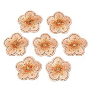 Computerized Embroidery Non Woven Fabric Self-adhesive Patches, with Polyester Thread Costume Accessories, Flower, Orange, 32x33x2mm(X-AJEW-T010-02D)