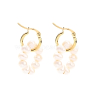 304 Stainless Steel Hoop Earrings, with Natural Cultured Freshwater Pearl Woven Linking Rings, Golden, White, 32mm, Pin: 0.7x1mm(EJEW-JE04327)