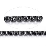 304 Stainless Steel Venetian Chains, Box Chains, Unwelded, with Spool, Square, Electrophoresis Black, 2x2x1mm, about 32.8 Feet(10m)/roll(CHS-H007-02B)