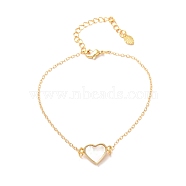 Heart Link Bracelet for Girl Women Gift, Freshwater Shell Charm Brass Bracelets, Golden, 7.48 inch(19cm)(BJEW-JB06733-01)