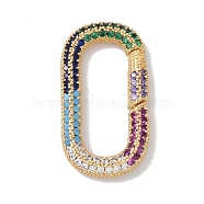 Rack Plating Brass Micro Pave Cubic Zirconia Spring Gate Rings Clasps, Cadmium Free & Lead Free, Long-Lasting Plated, Real 18K Gold Plated, Oval, Colorful, 26x14x3mm(KK-NH0002-19G-02)