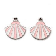 304 Stainless Steel Enamel Charms, Stainless Steel Color, Shell Charm, Pink, 13x12x1.5mm, Hole: 1.5mm(STAS-L022-101P)