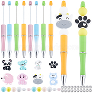 DIY Animal Beaded Pen Making Kit, Including Dog & hedgehog & Koala & Panda & Cow Silicone Beads, Plastic Beadable Pens, Mixed Color, 60Pcs/bag(DIY-SC0023-10)