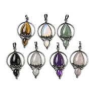 Natural & Synthetic Mixed Gemstone Pendants, Rack Plating Brass Teardrop Charms, Antique Silver, Cadmium Free & Lead Free, 49.5x28x7mm, Hole: 8x5mm(G-F766-04AS)