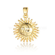 Brass Micro Pave Clear Cubic Zirconia Pendants, Sun Charms, Real 18K Gold Plated, 20x18x3.4mm(ZIRC-OY001-17G)