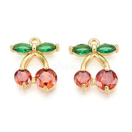 Brass Micro Pave Cubic Zirconia Charms, Cherry, Real 18K Gold Plated, 13x11.5x3mm, Hole: 1.2mm(KK-N254-220G)