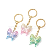Butterfly UV Plating Rainbow Iridescent Acrylic Pendant Keychain, with Iron Split Key Rings, Mixed Color, 7.8cm(KEYC-JKC00485)