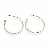 Iron Stud Earrings, Half Hoop Earrings, with Steel Pin, Ring, Light Gold, 32x31mm, Pin: 0.7mm(EJEW-N013-06)